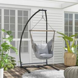 Rackhams Hammock Chair Stand with Metal Frame C Shape Hammock Stand Only, Black - thumbnail 1