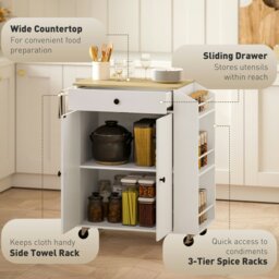 Rackhams Kitchen Island with 3-Tier Spice Rack, Kitchen Cart with Towel Rack - Particleboard, MDF - Kitchen Island - 82W x 38D x 86.5H cm - thumbnail 4