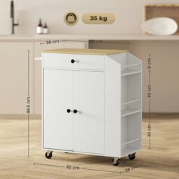 Rackhams Kitchen Island with 3-Tier Spice Rack, Kitchen Cart with Towel Rack - Particleboard, MDF - Kitchen Island - 82W x 38D x 86.5H cm - thumbnail 3