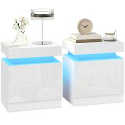 Rackhams High Gloss Bedside Table with LED Light & 2 Drawers, Set of 2, White - thumbnail 2