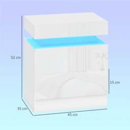 Rackhams High Gloss Bedside Table with LED Light & 2 Drawers, Set of 2, White - thumbnail 3