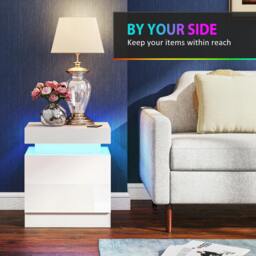 Rackhams High Gloss Bedside Table with LED Light & 2 Drawers, Set of 2, White - thumbnail 5