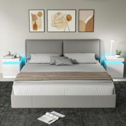 Rackhams High Gloss Bedside Table with LED Light & 2 Drawers, Set of 2, White - thumbnail 1