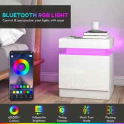 Rackhams High Gloss Bedside Table with LED Light & 2 Drawers, Set of 2, White - thumbnail 4