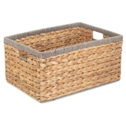 Rackhams Water Hyacinth With Grey Rope Border Rectangular Storage Basket - Large