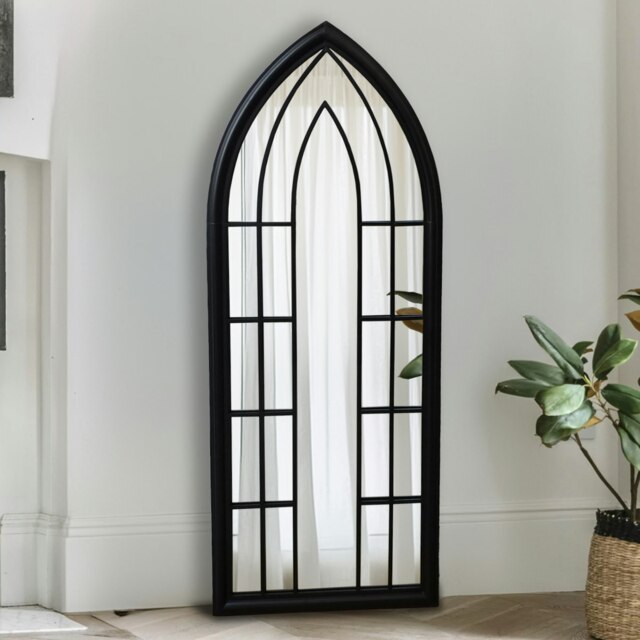 Rackhams Lewis Black Metal Frame Arch Window Wall Mirror 153cm x 60cm - Brown - image 1