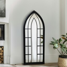 Rackhams Lewis Black Metal Frame Arch Window Wall Mirror 153cm x 60cm - Brown - thumbnail 2
