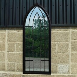 Rackhams Lewis Black Metal Frame Arch Window Wall Mirror 153cm x 60cm - Brown - thumbnail 3