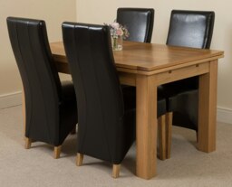 Rackhams Richmond Medium Oak Extendable Dining Table with Lola Leather Chairs - 4 chairs - Black - thumbnail 1