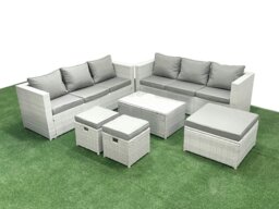 Rackhams Garden Outdoor PE Rattan Furniture Set 9 Seater Rattan Garden Sofa Set with 3 Footstools Light Grey Mixed - thumbnail 2
