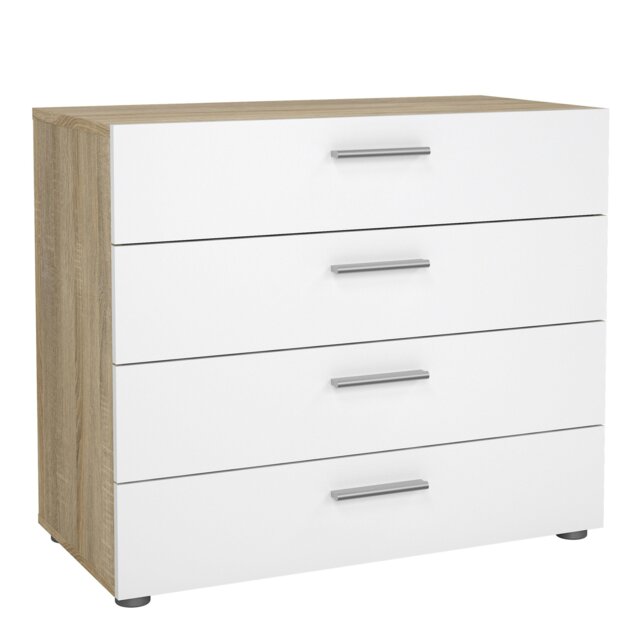 Rackhams Pepe Chest of 4 Drawers in Oak with White High Gloss - White & Oak - High Gloss - Melamine - image 1
