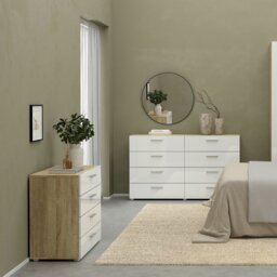 Rackhams Pepe Chest of 4 Drawers in Oak with White High Gloss - White & Oak - High Gloss - Melamine - thumbnail 6
