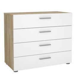 Rackhams Pepe Chest of 4 Drawers in Oak with White High Gloss - White & Oak - High Gloss - Melamine