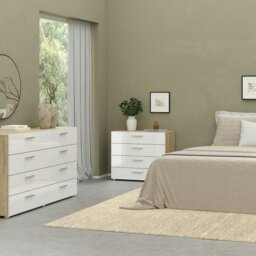 Rackhams Pepe Chest of 4 Drawers in Oak with White High Gloss - White & Oak - High Gloss - Melamine - thumbnail 5