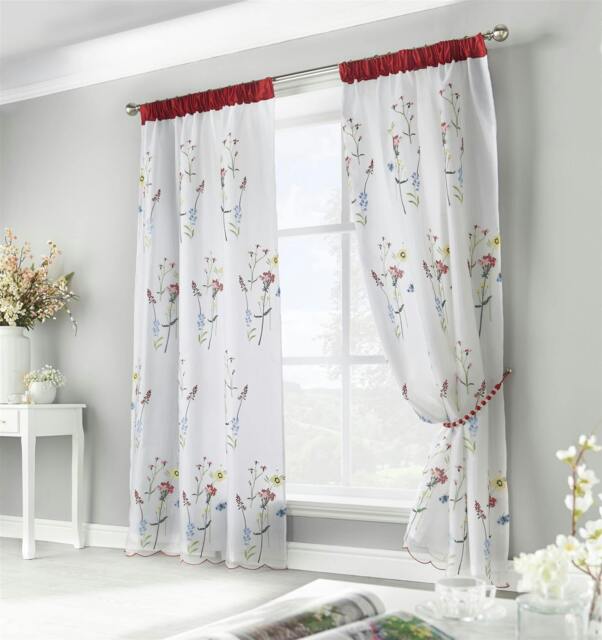 Rackhams Spring Embroidered Voile Curtains - 145cm width x 137cm drop - image 1
