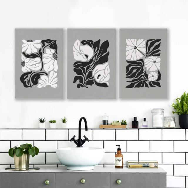 Rackhams Posters For Bathrooms - Set of 3 Botanical Wall art Prints - 20 x 30 in / 50 x 76 cm - Matte museum Quality Art Paper 290 gsm - Oak Frame - image 1