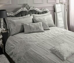 Rackhams Marini Crinkle Sequin Pleated Duvet Cover & Pillowcase Set - Silver - Single