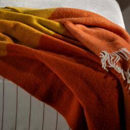 Rackhams Cinnamon Wool Block Colour Check Throw - thumbnail 2
