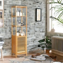 Rackhams Tall Bathroom Storage Cupboard With 3 Shelves Natural Brown - thumbnail 5