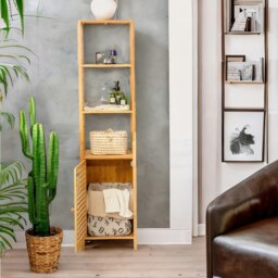 Rackhams Tall Bathroom Storage Cupboard With 3 Shelves Natural Brown - thumbnail 4
