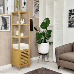 Rackhams Tall Bathroom Storage Cupboard With 3 Shelves Natural Brown - thumbnail 2