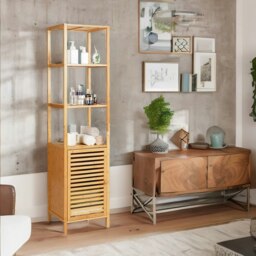 Rackhams Tall Bathroom Storage Cupboard With 3 Shelves Natural Brown - thumbnail 6