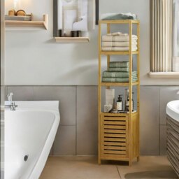 Rackhams Tall Bathroom Storage Cupboard With 3 Shelves Natural Brown - thumbnail 3