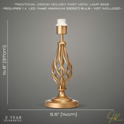Rackhams Traditional Sleek Satin Gold Brass Table Lamp Base with Twist Metal Stem Design - thumbnail 4
