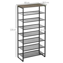 Rackhams 8-Tier Shoe Rack, Shoe Storage Organizer with Mesh Shelves, Free Standing Shoe Shelf Stand for 21-24 Pairs of Shoes, Grey - thumbnail 3