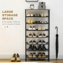 Rackhams 8-Tier Shoe Rack, Shoe Storage Organizer with Mesh Shelves, Free Standing Shoe Shelf Stand for 21-24 Pairs of Shoes, Grey - thumbnail 4