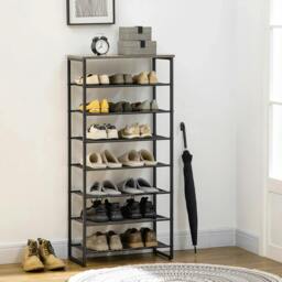 Rackhams 8-Tier Shoe Rack, Shoe Storage Organizer with Mesh Shelves, Free Standing Shoe Shelf Stand for 21-24 Pairs of Shoes, Grey - thumbnail 2