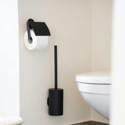 Rackhams Matt Black Self Adhesive Wall Mounted Toilet Roll Holder with Lid - thumbnail 3