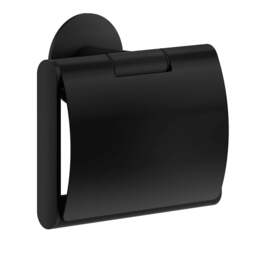 Rackhams Matt Black Self Adhesive Wall Mounted Toilet Roll Holder with Lid - thumbnail 1