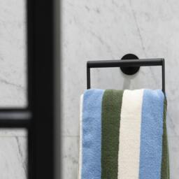 Rackhams Matt Black Stainless Steel Rectangular Towel Ring (W)20cm Self Adhesive Wall Mounted Bathroom Towel Holder - thumbnail 2
