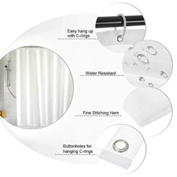 Rackhams White Shower Curtains, Mould Proof & Mildew Resistant Extra Long/Extra Wide Shower Curtain Liner 100% Polyester (Choose your size from Drop down) - extra Long 180CM Width x 180 CM Drop - thumbnail 4