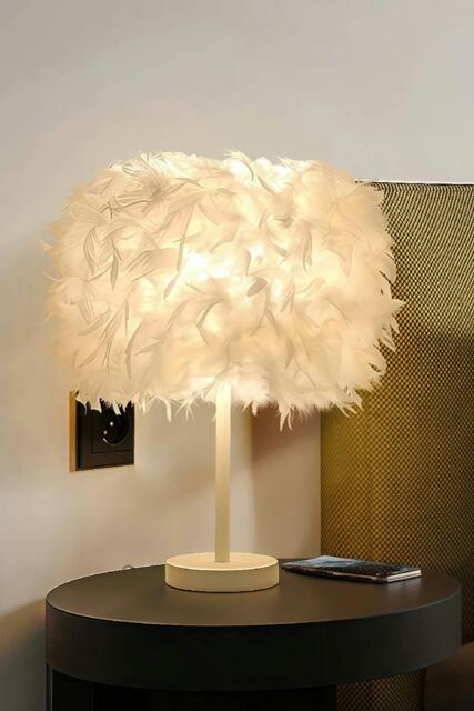 Rackhams Modern Feather Bedside Table Lamp - White - One Size - image 1