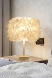 Rackhams Modern Feather Bedside Table Lamp - White - One Size - thumbnail 3