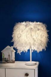 Rackhams Modern Feather Bedside Table Lamp - White - One Size - thumbnail 2