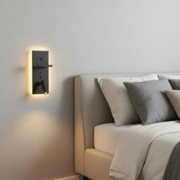 Rackhams 3 Watt Black Bedroom Wall Lamp With Reading Light - USB & Wireless Charging - thumbnail 3