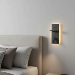 Rackhams 3 Watt Black Bedroom Wall Lamp With Reading Light - USB & Wireless Charging