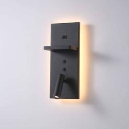 Rackhams 3 Watt Black Bedroom Wall Lamp With Reading Light - USB & Wireless Charging - thumbnail 2