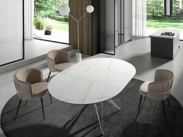 Rackhams Round extendable dining table in porcelain marble and grey steel 1119 - image 1