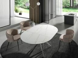 Rackhams Round extendable dining table in porcelain marble and grey steel 1119