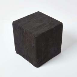 Rackhams Black Leather and Suede Patchwork Cube Pouffe - 36 x 36 x 38 cm - Black - thumbnail 3