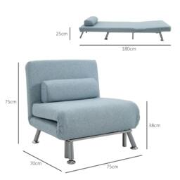 Rackhams Linen Chair Bed, 3-in-1 Convertible Sleeper Chair with Adjustable Backrest, Pillow, for Living Room, Bedroom, Sky Blue - thumbnail 3