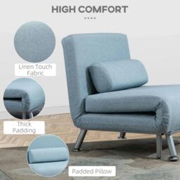 Rackhams Linen Chair Bed, 3-in-1 Convertible Sleeper Chair with Adjustable Backrest, Pillow, for Living Room, Bedroom, Sky Blue - thumbnail 5