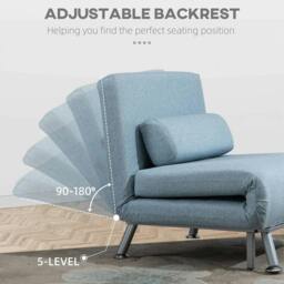 Rackhams Linen Chair Bed, 3-in-1 Convertible Sleeper Chair with Adjustable Backrest, Pillow, for Living Room, Bedroom, Sky Blue - thumbnail 4