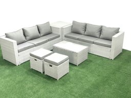 Rackhams Garden Outdoor PE Rattan Furniture Set 8 Seater Rattan Garden Sofa Set with 2 Small Footstool Side Table Light Grey Mixed - thumbnail 2