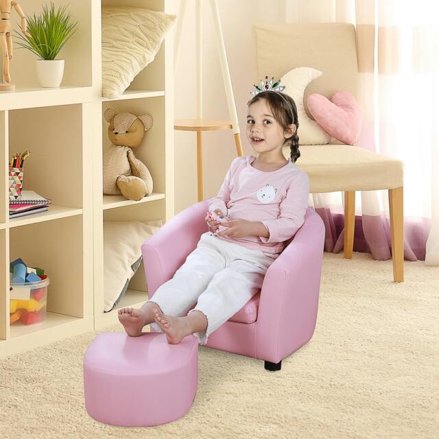 Rackhams Kids Mini Sofa Children Armchair with Ottoman for Bedroom Playroom Pink - image 1