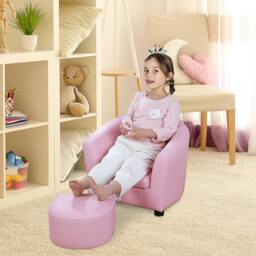 Rackhams Kids Mini Sofa Children Armchair with Ottoman for Bedroom Playroom Pink